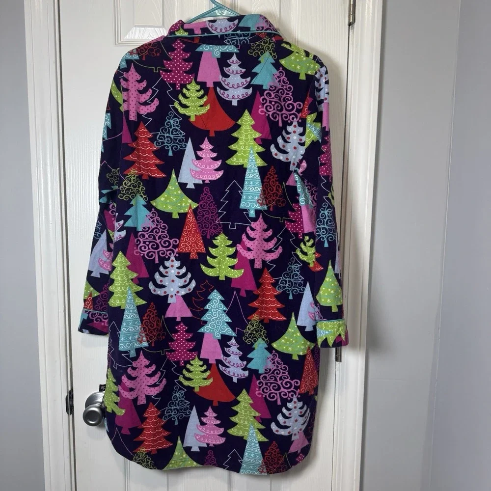 Nick & Nora Christmas Tree Gown Purple Sleep Shirt Flannel‎ Size Medium